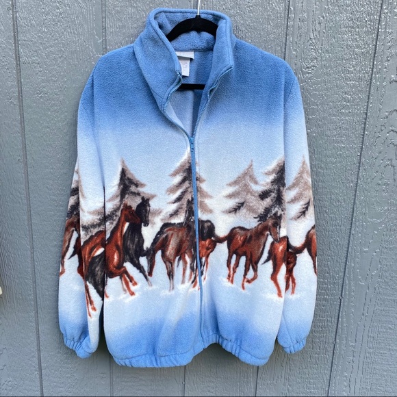 Blair Jackets & Blazers - Blair Vintage Plush Horses Zip Front Fleece Jacket